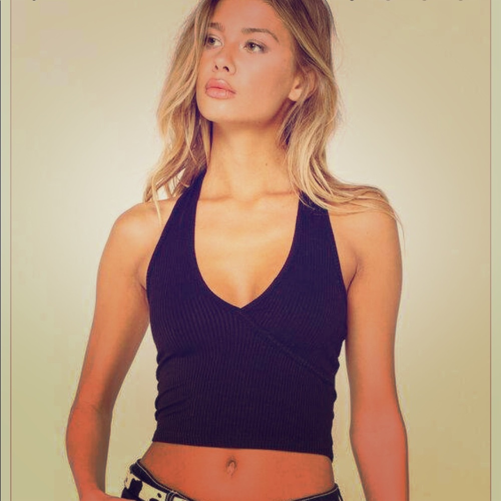 NWOT black halter crop